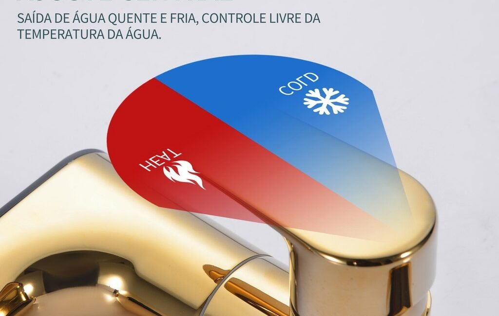Torneira Misturadora Para Lavatório Iluminado Por LED Display Temperatura Banheiro Rotação de 360° Inox 304 Cor ouro por R$ 198,00 (de R$ 964,00)